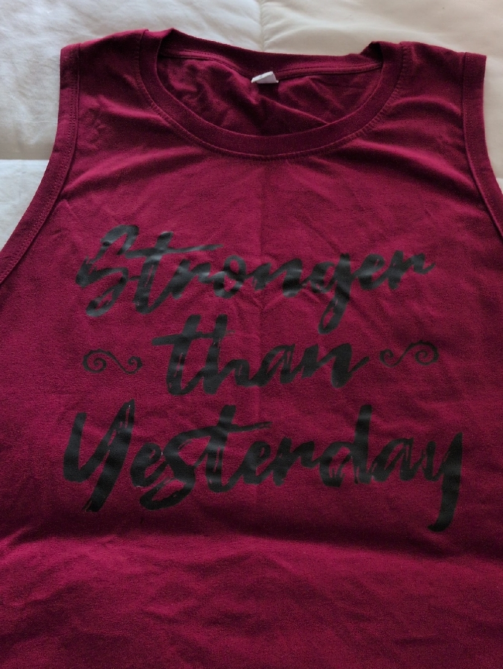 Maroon Graphic Muscle Tank - "Stronger Than Yesterday". Size Small